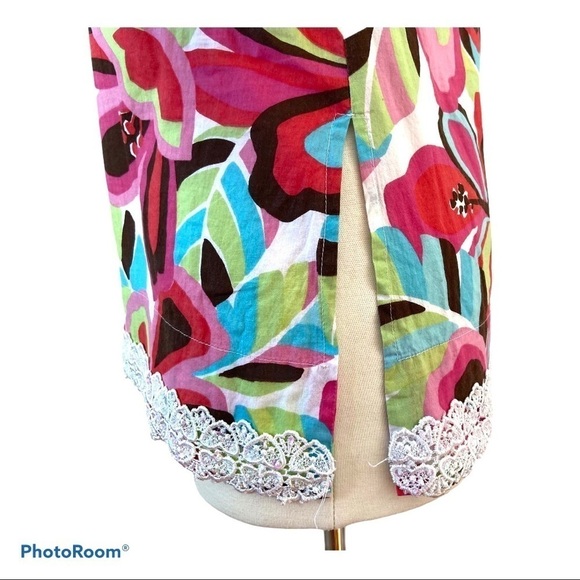 Liza Byrd Beach Cover-up FUNKY GROOVY Floral Tunic Lace Cotton - Picture 9 of 11